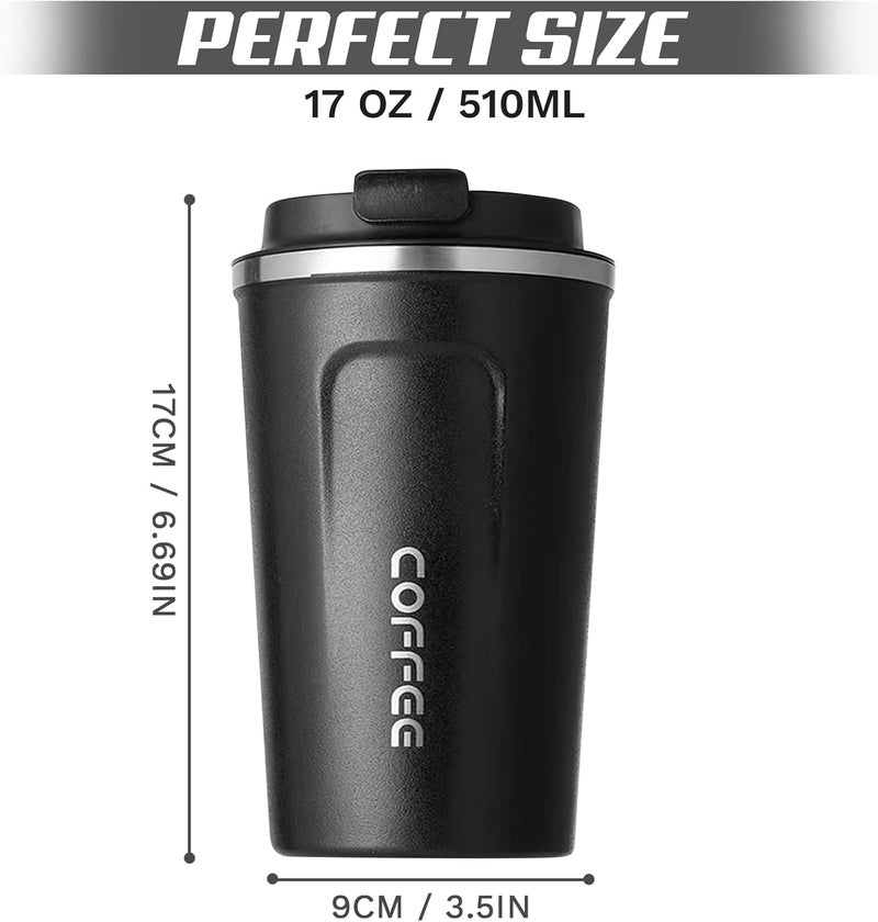 SPLMIFA Travel coffee mugs leak-proof, reusable coffee cups with lids, stainless steel vacuum insulated coffee tumblers, thermal insulation cups for men & women keep drinks hot & cold(2nd-Black, 17OZ) - Image 4
